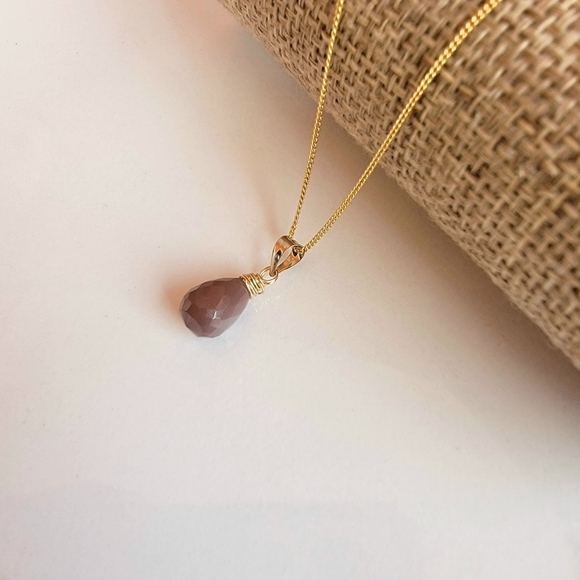 CHOCOLATE MOONSTONE Necklace Minimalist Crystal Gemstone - Picture 2 of 5